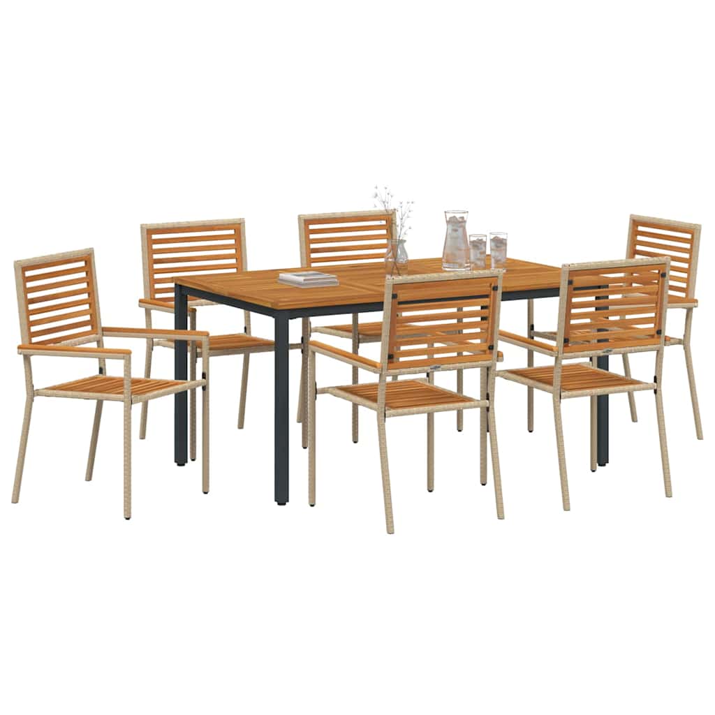 Conjunto de Comedor de Jardín 7 pcs Beige y Marrón