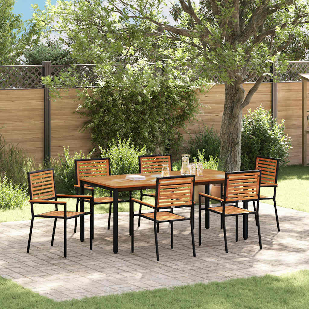 7-Piece Garden Dining Set Black and Brown