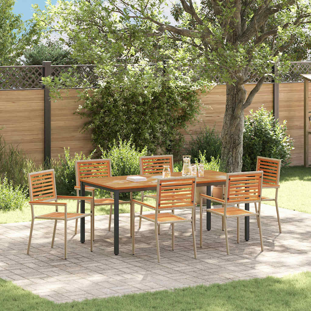 Conjunto de Comedor de Jardín 7 pcs Beige y Marrón