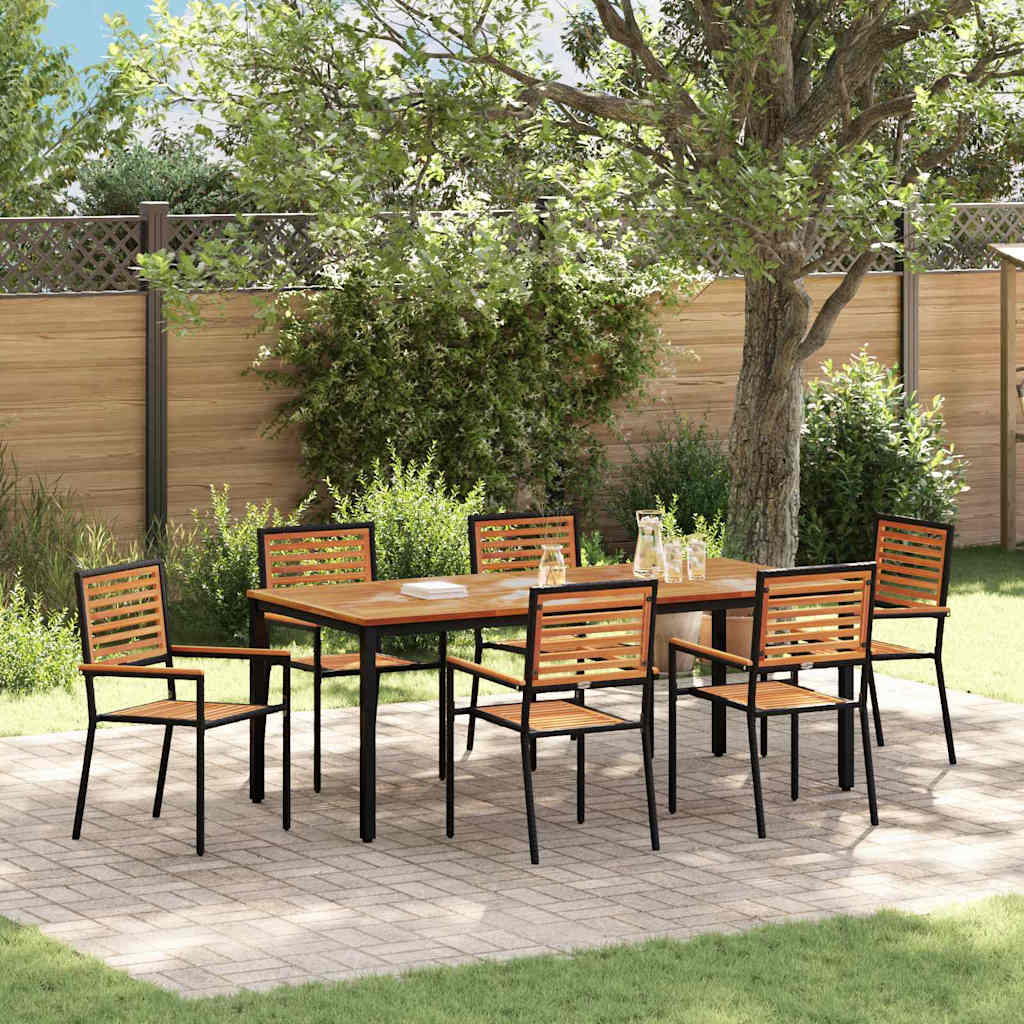 7-Piece Garden Dining Set Black and Brown