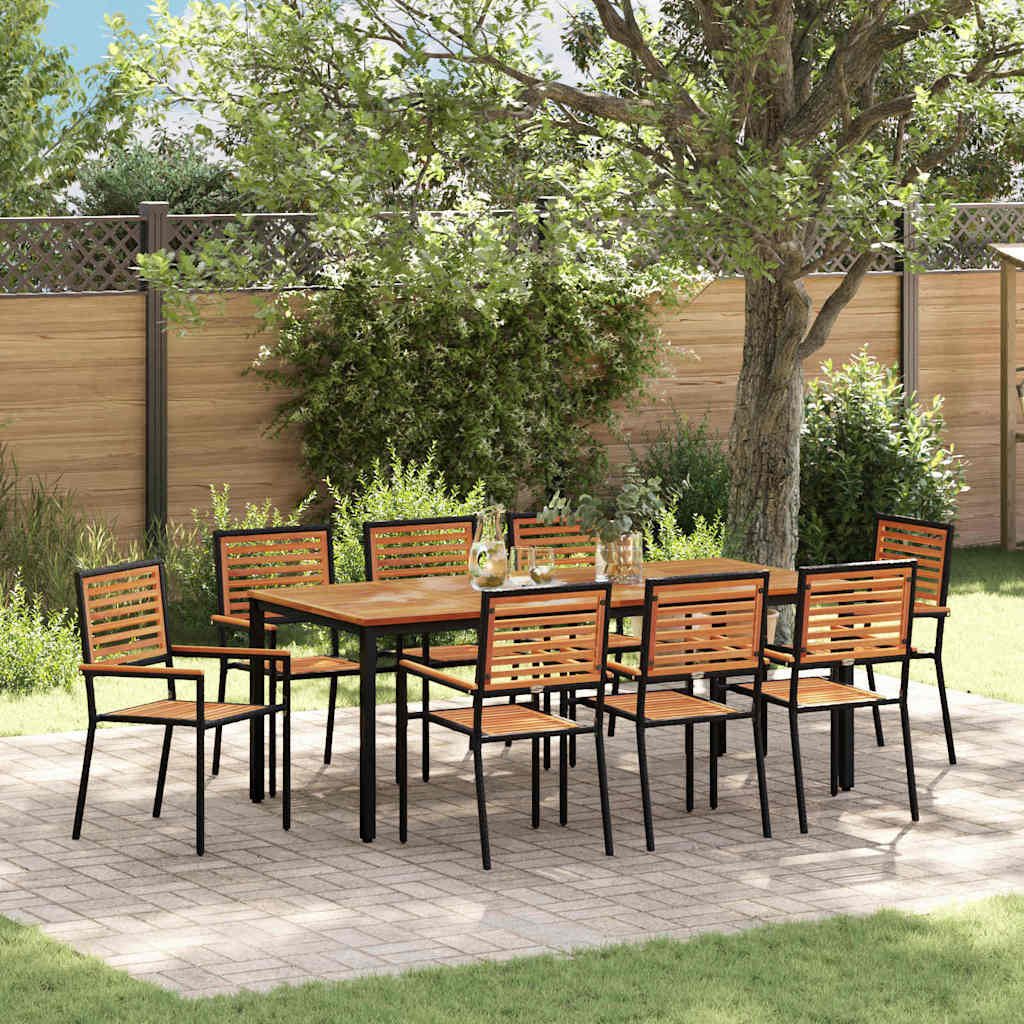 9-piece Garden Dining Set Black and Brown