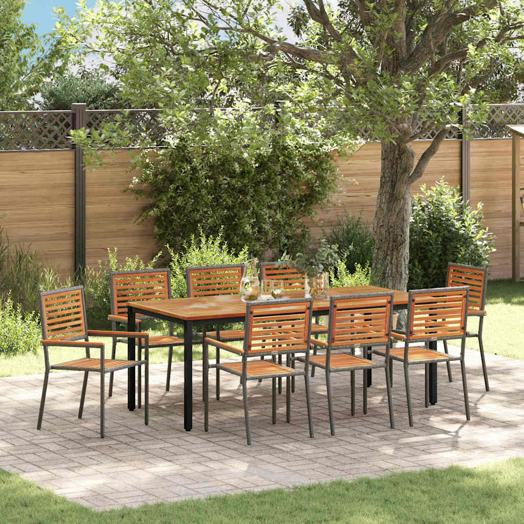 9-Piece Garden Dining Set Grey and Brown
