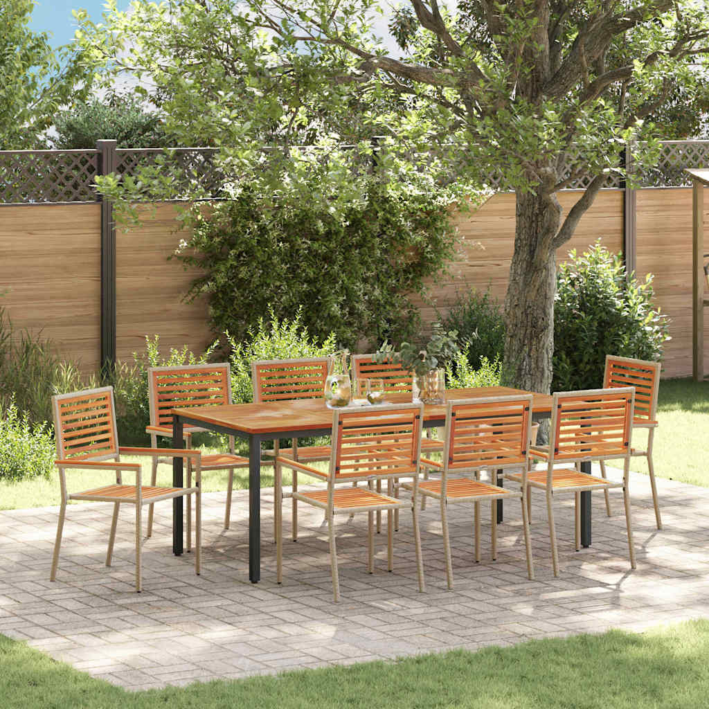 Conjunto de Comedor de Jardín 9 pcs Beige y Marrón