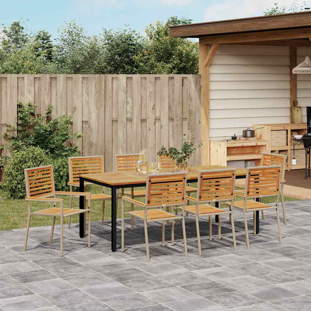 Conjunto de Comedor de Jardín 9 pcs Beige y Marrón