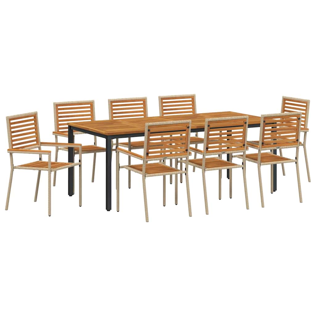 Conjunto de Comedor de Jardín 9 pcs Beige y Marrón