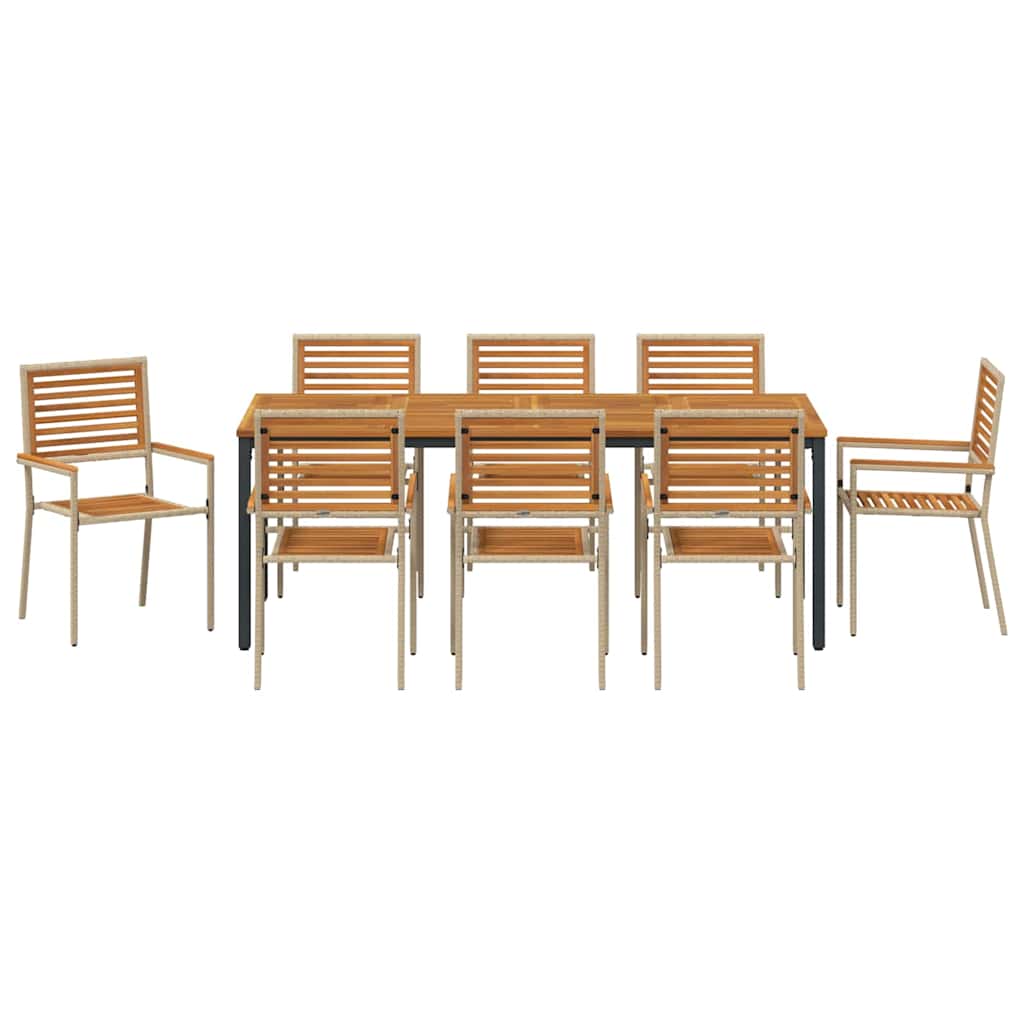 Conjunto de Comedor de Jardín 9 pcs Beige y Marrón