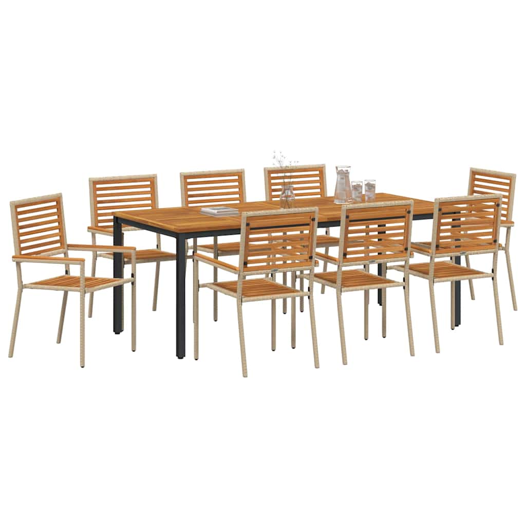 Conjunto de Comedor de Jardín 9 pcs Beige y Marrón