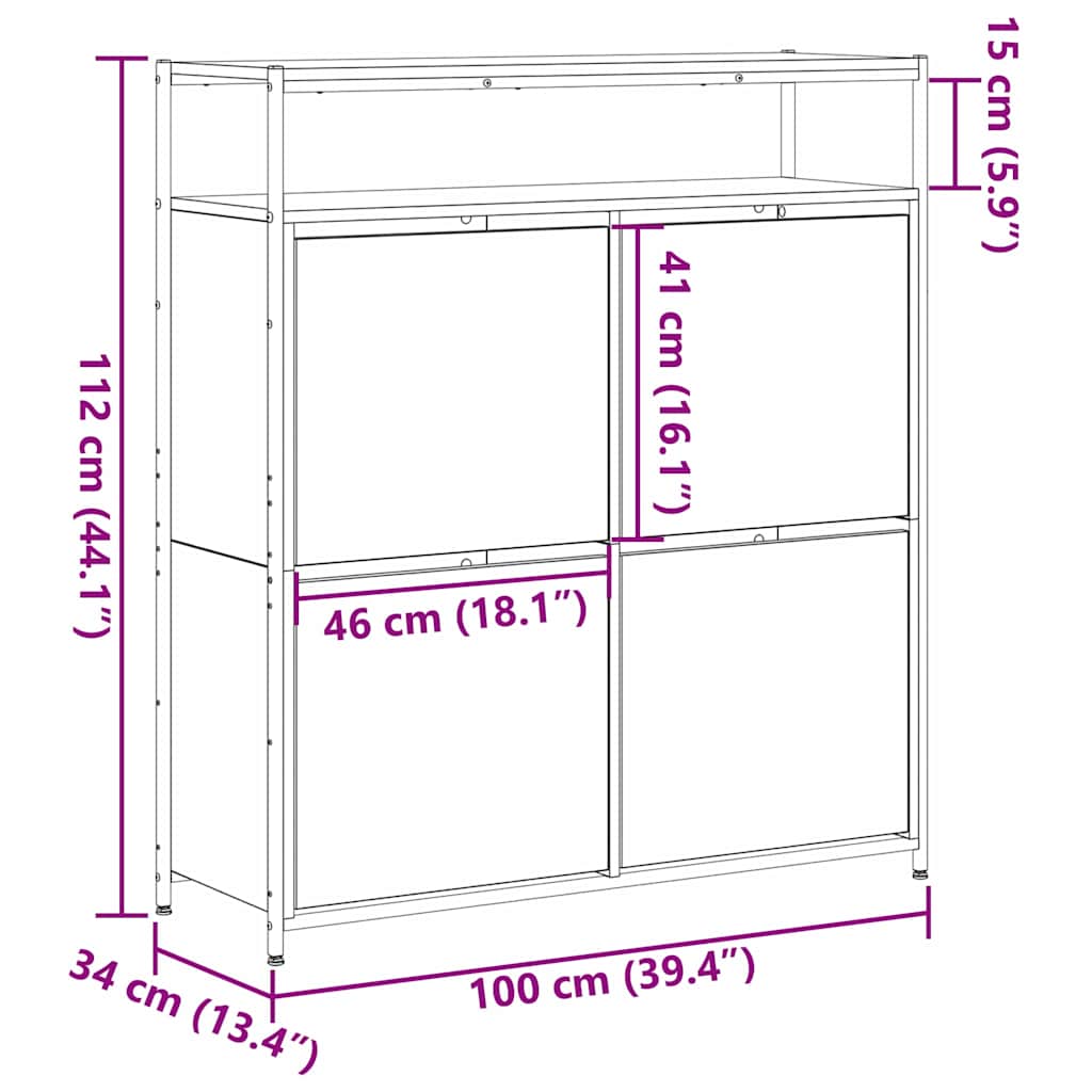 Armario Zapatero con estante Madera vieja 100 x 34 x 112 cm