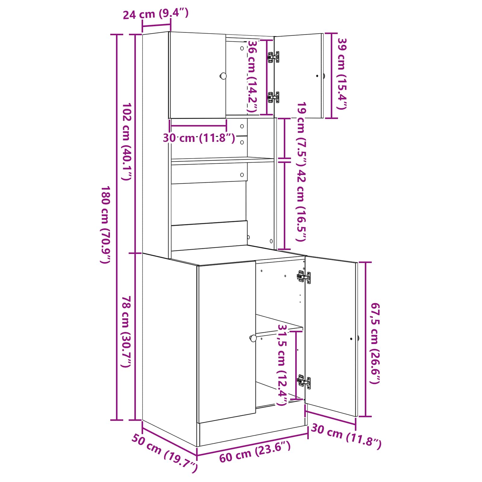 Aparador de cocina 2 pcs Madera vieja 60 x 50 x 180 cm