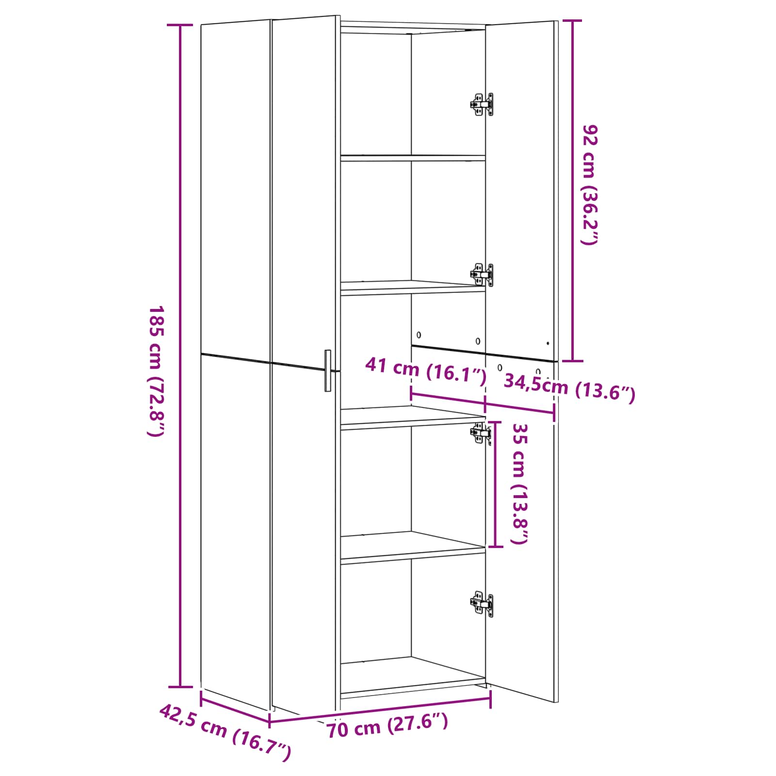 Aparador alto 2 pcs Madera vieja 70 x 42,5 x 185 cm