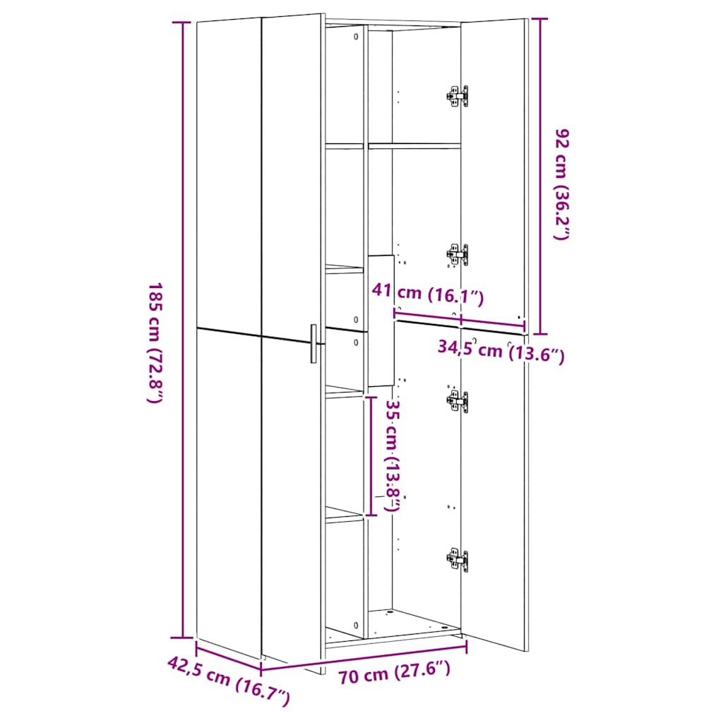 Aparador alto 2 pcs Madera vieja 70 x 42,5 x 185 cm