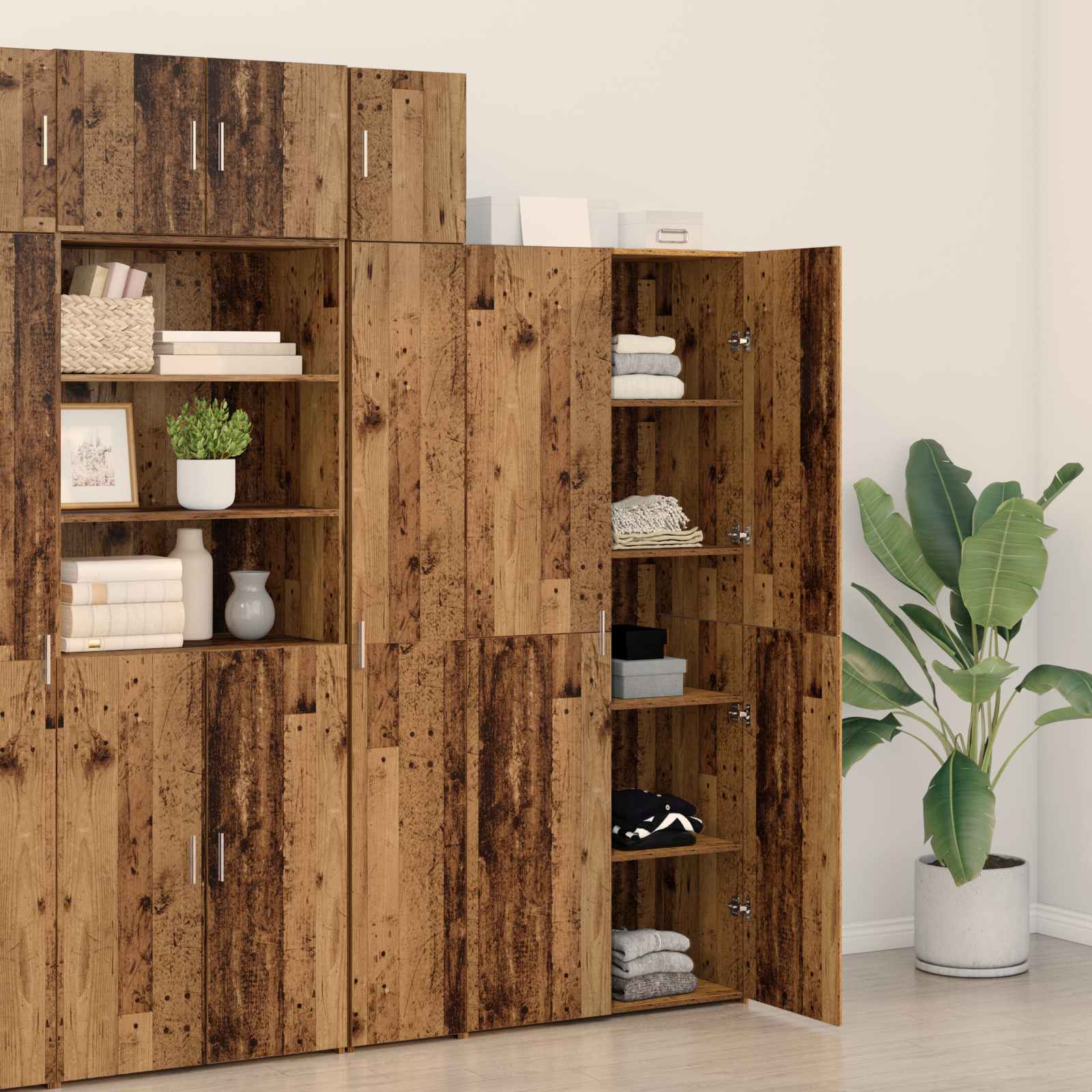 Aparador alto 2 pcs Madera vieja 80 x 42 x 185 cm