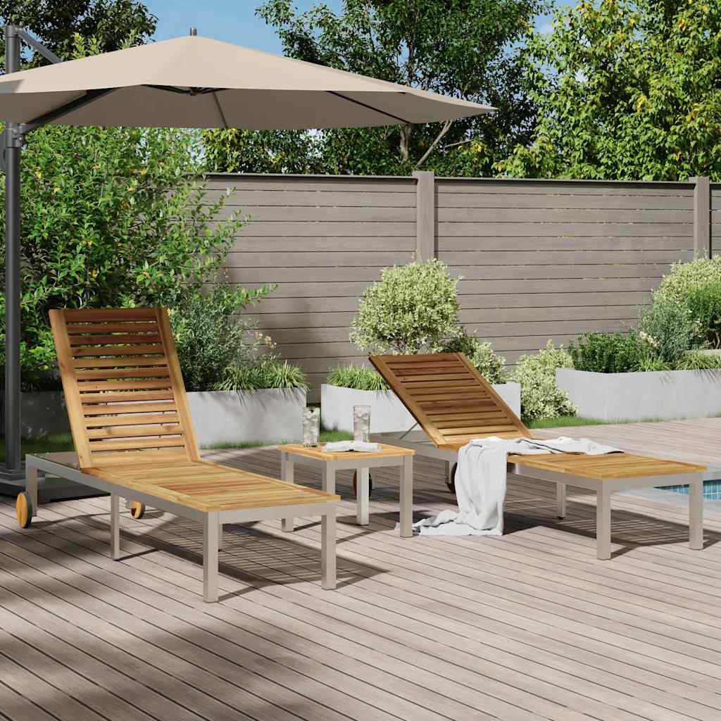 Tumbona 2-persona 3 pcs Marrón Madera de Acacia Sólida