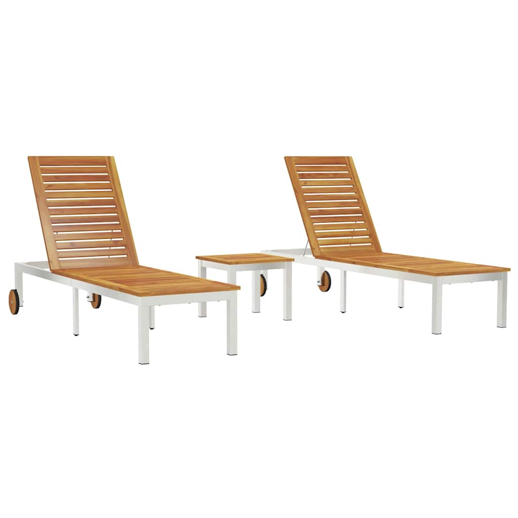 Tumbona 2-persona 3 pcs Marrón Madera de Acacia Sólida