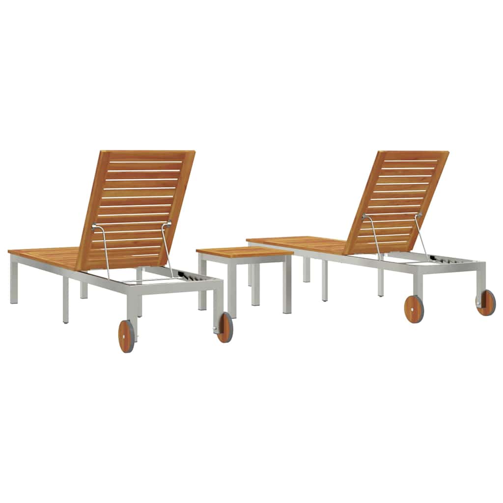 Tumbona 2-persona 3 pcs Marrón Madera de Acacia Sólida