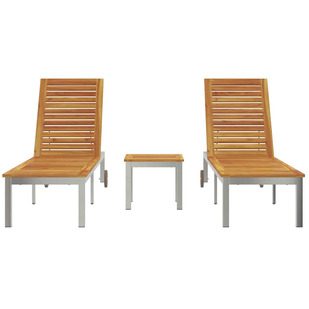 Tumbona 2-persona 3 pcs Marrón Madera de Acacia Sólida