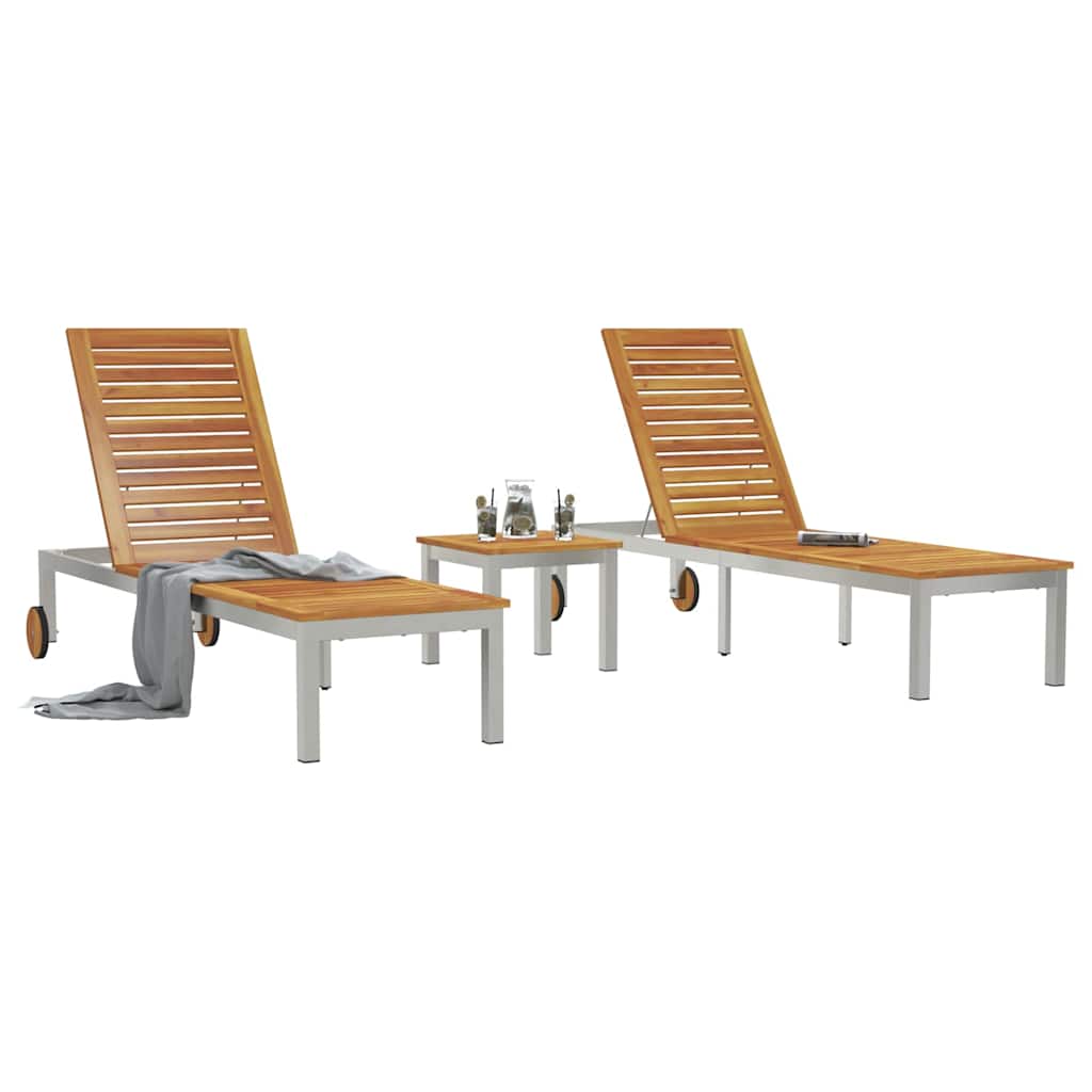 Tumbona 2-persona 3 pcs Marrón Madera de Acacia Sólida