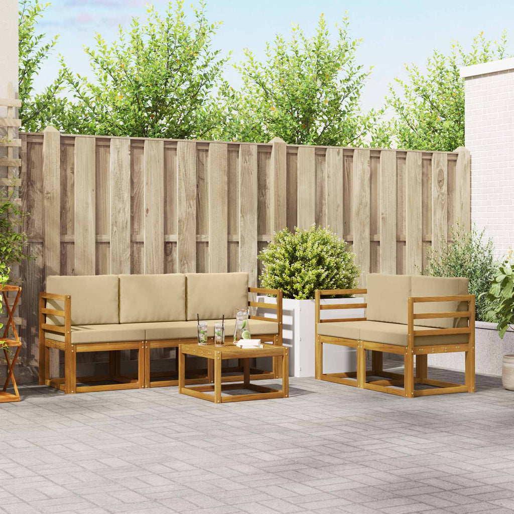 Conjunto de sofás de exterior con cojín 6 pcs Natural