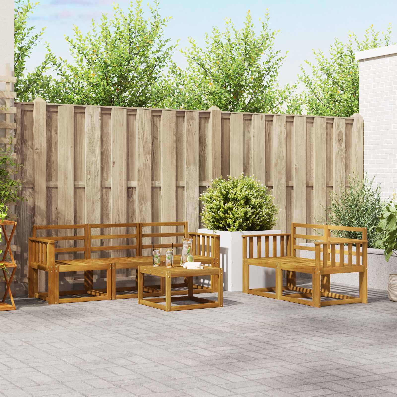 Conjunto de sofás de exterior 6 pcs Natural
