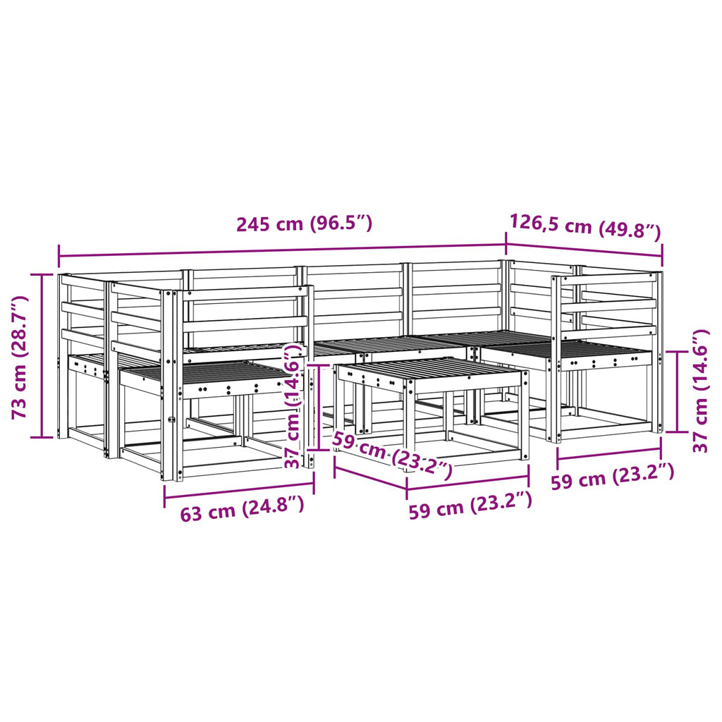 Conjunto de sofás de exterior 7 pcs Natural