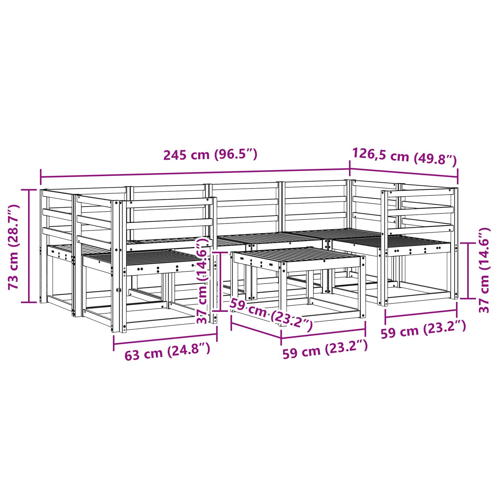 Conjunto de sofás de exterior 7 pcs Natural
