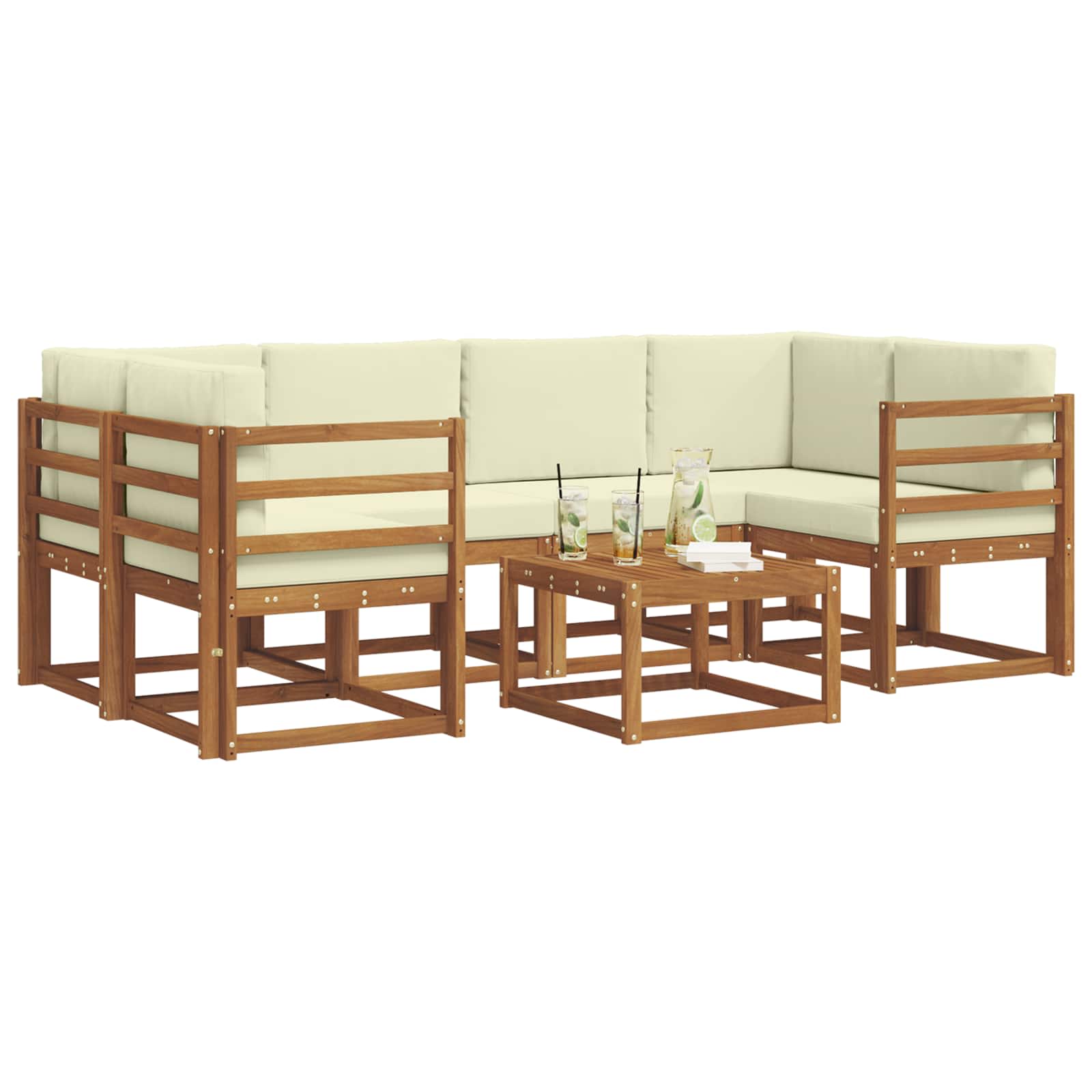 Conjunto de sofás de exterior con cojín 7 pcs Natural y Crema