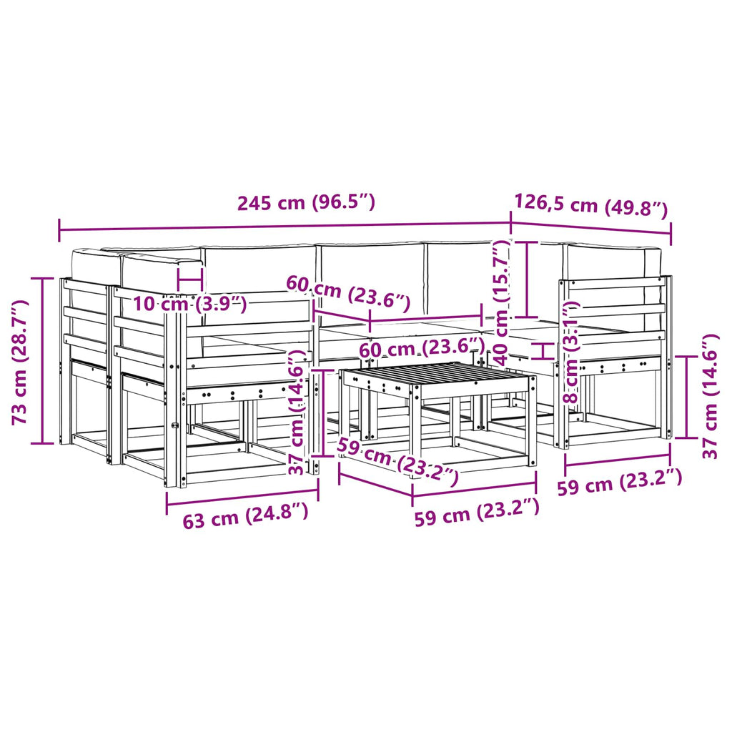 Conjunto de sofás de exterior 7 pcs Gris Natural y Claro