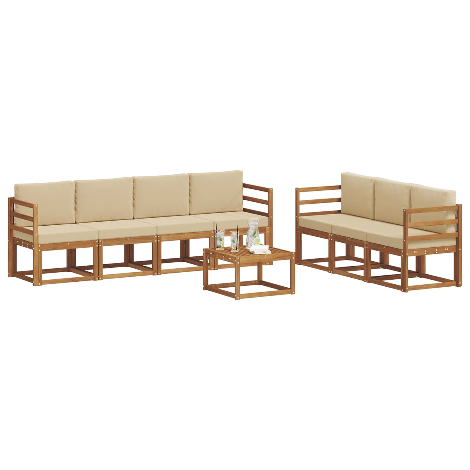 Conjunto de sofás de exterior con cojín 8 pcs Natural y Beige