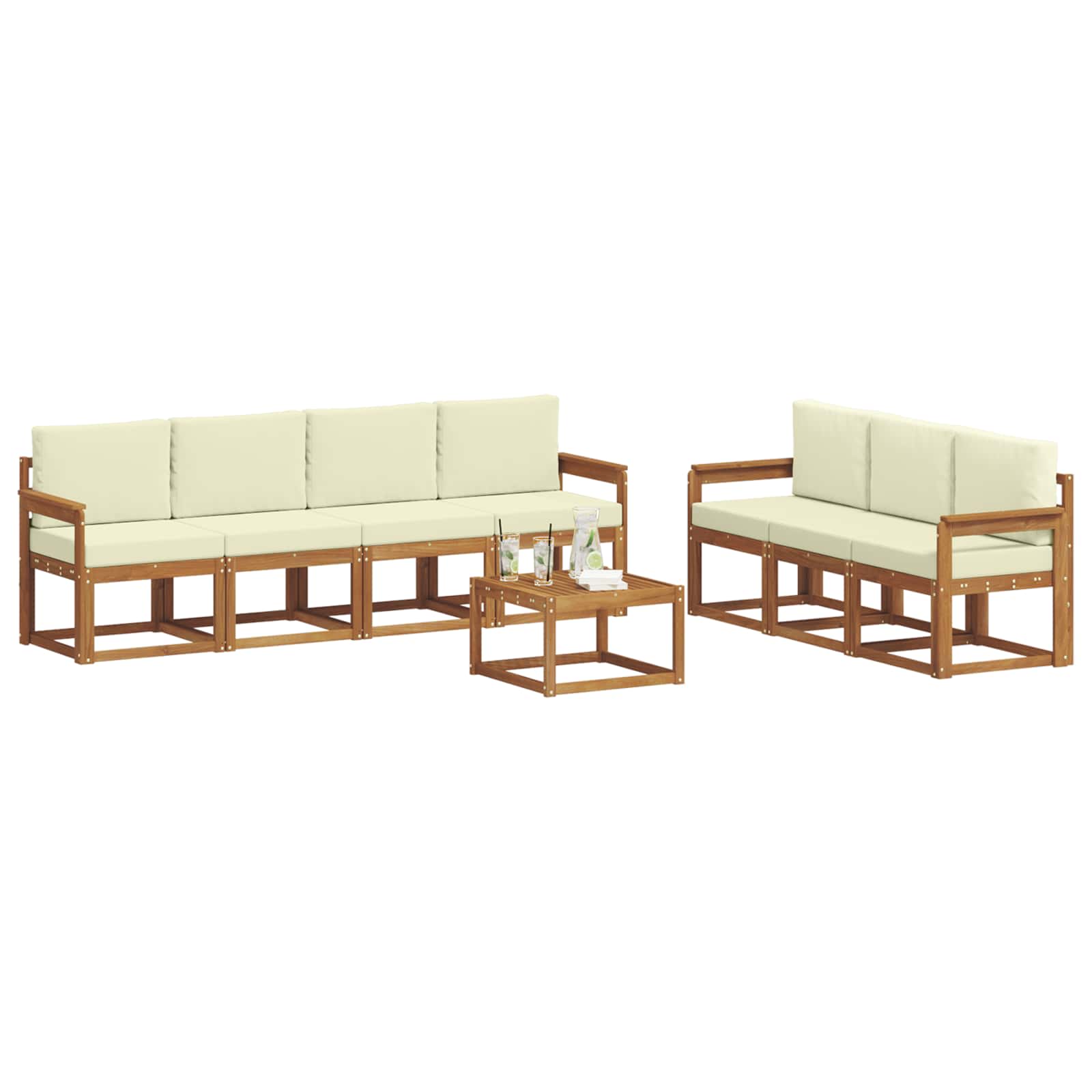 Conjunto de sofás de exterior con cojín 8 pcs Natural y Crema