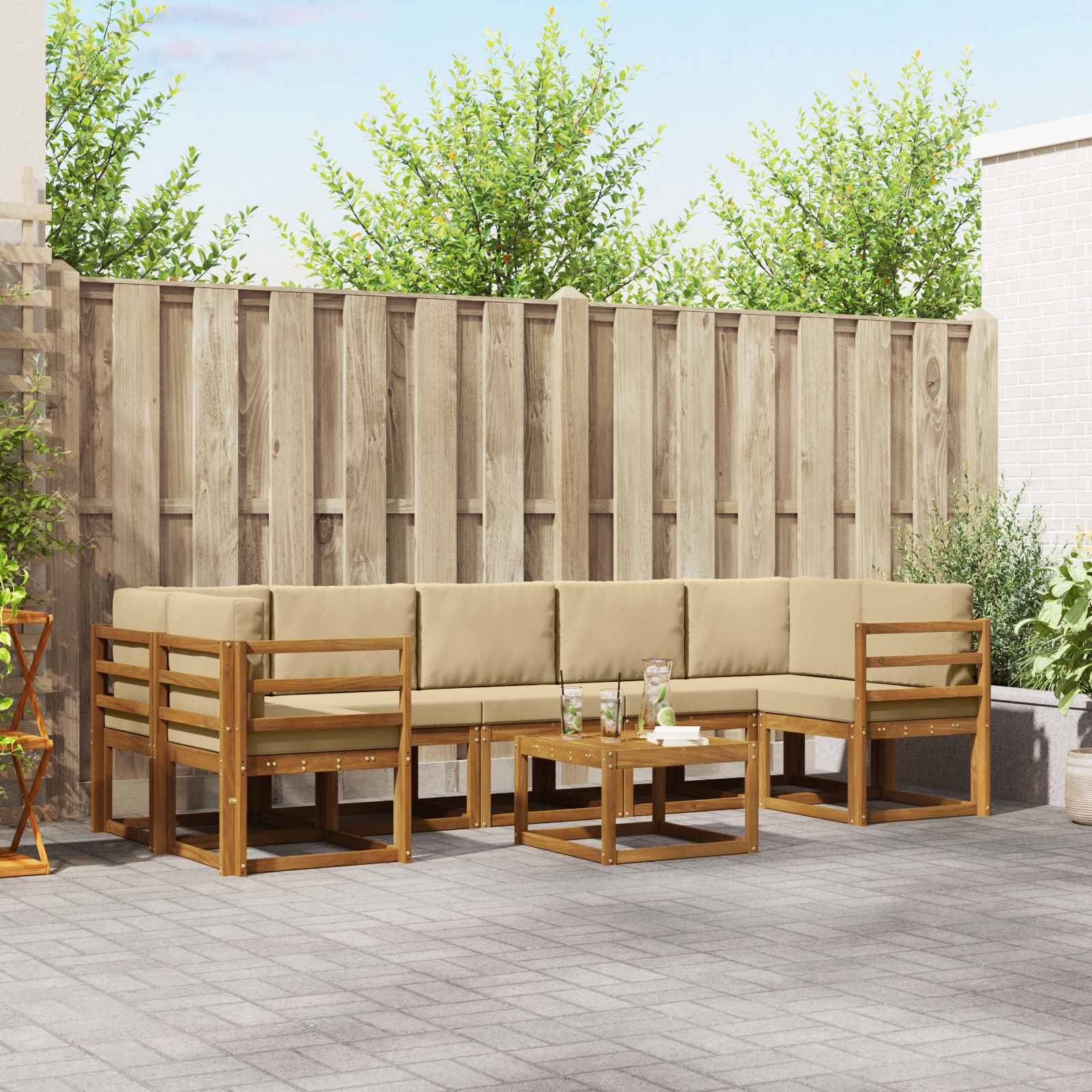 Conjunto de sofás de exterior con cojín 10 pcs Blanco y Crema