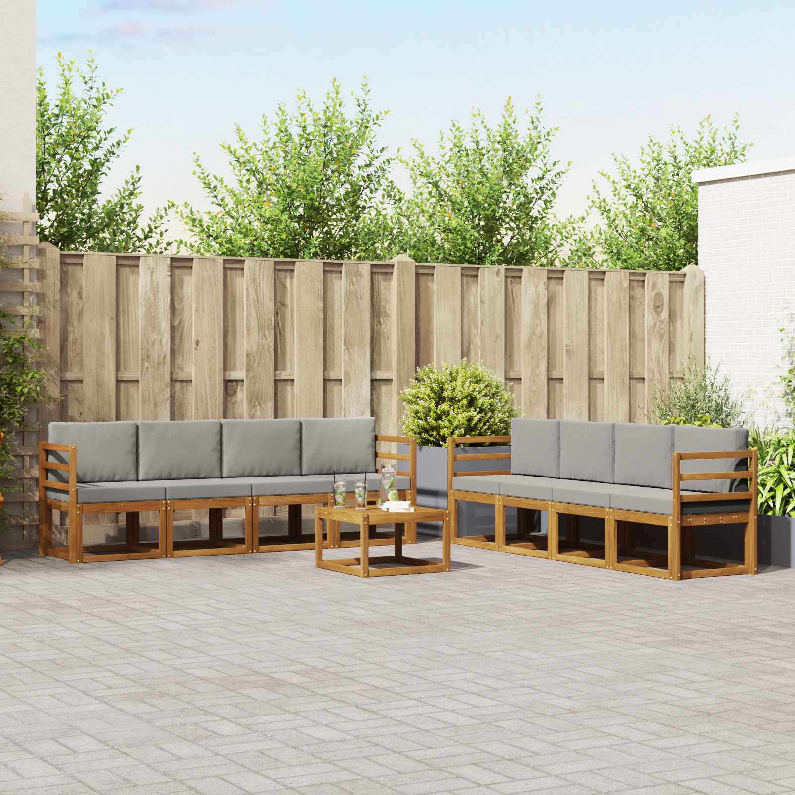 Conjunto de sofás de exterior 9 pcs Blanco y Antracita