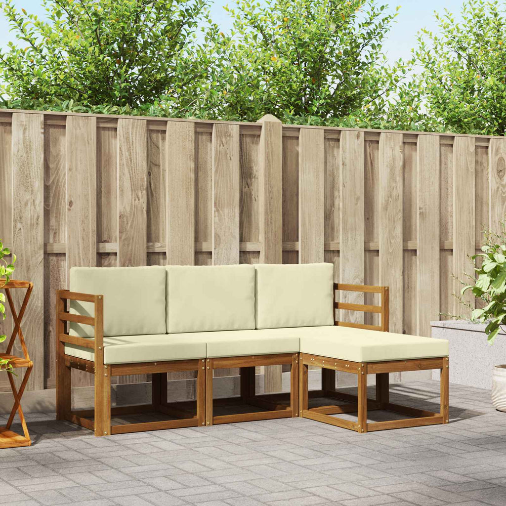 Conjunto de sofás de exterior con cojín 4 pcs Natural y Crema