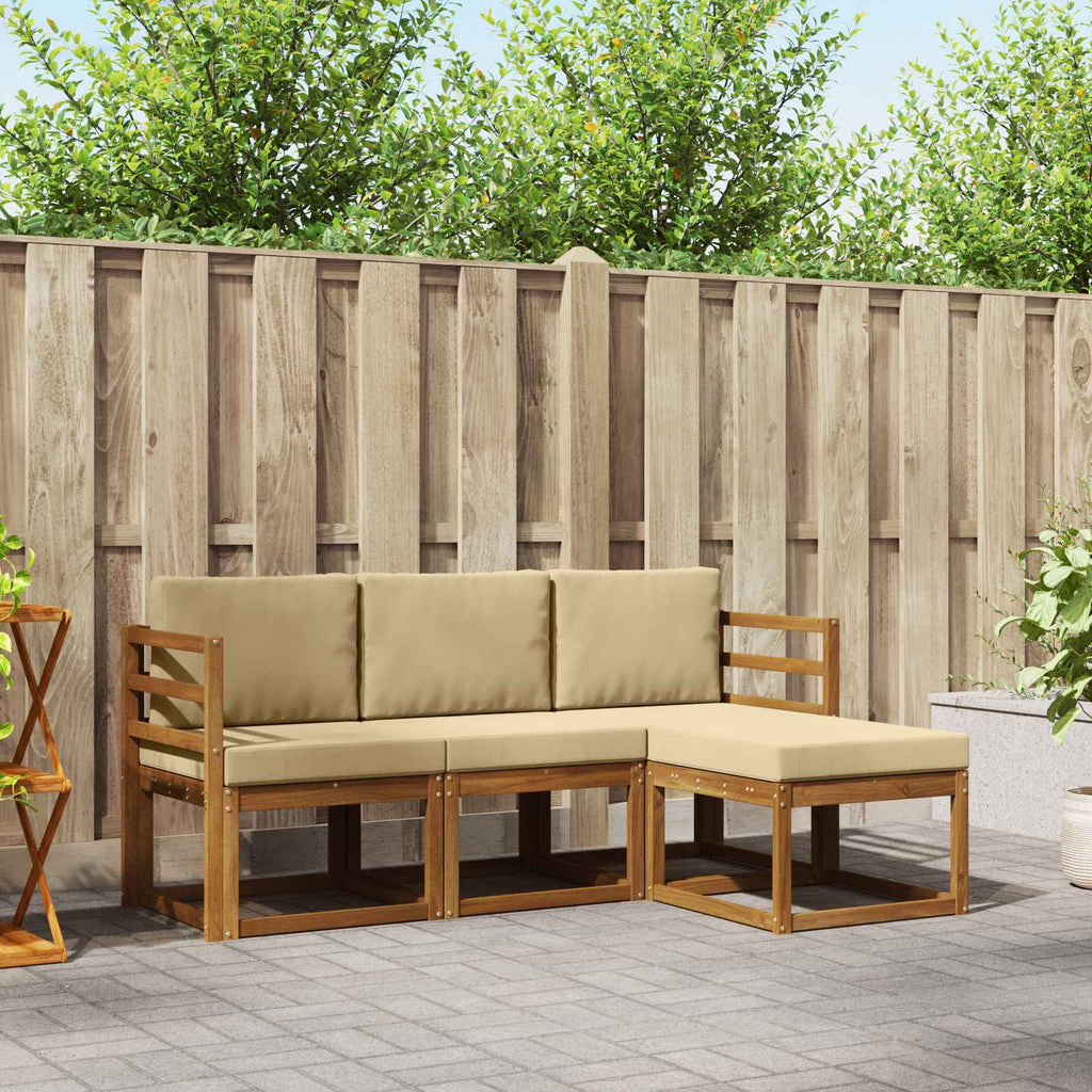 Conjunto de sofás de exterior con cojín 4 pcs Natural
