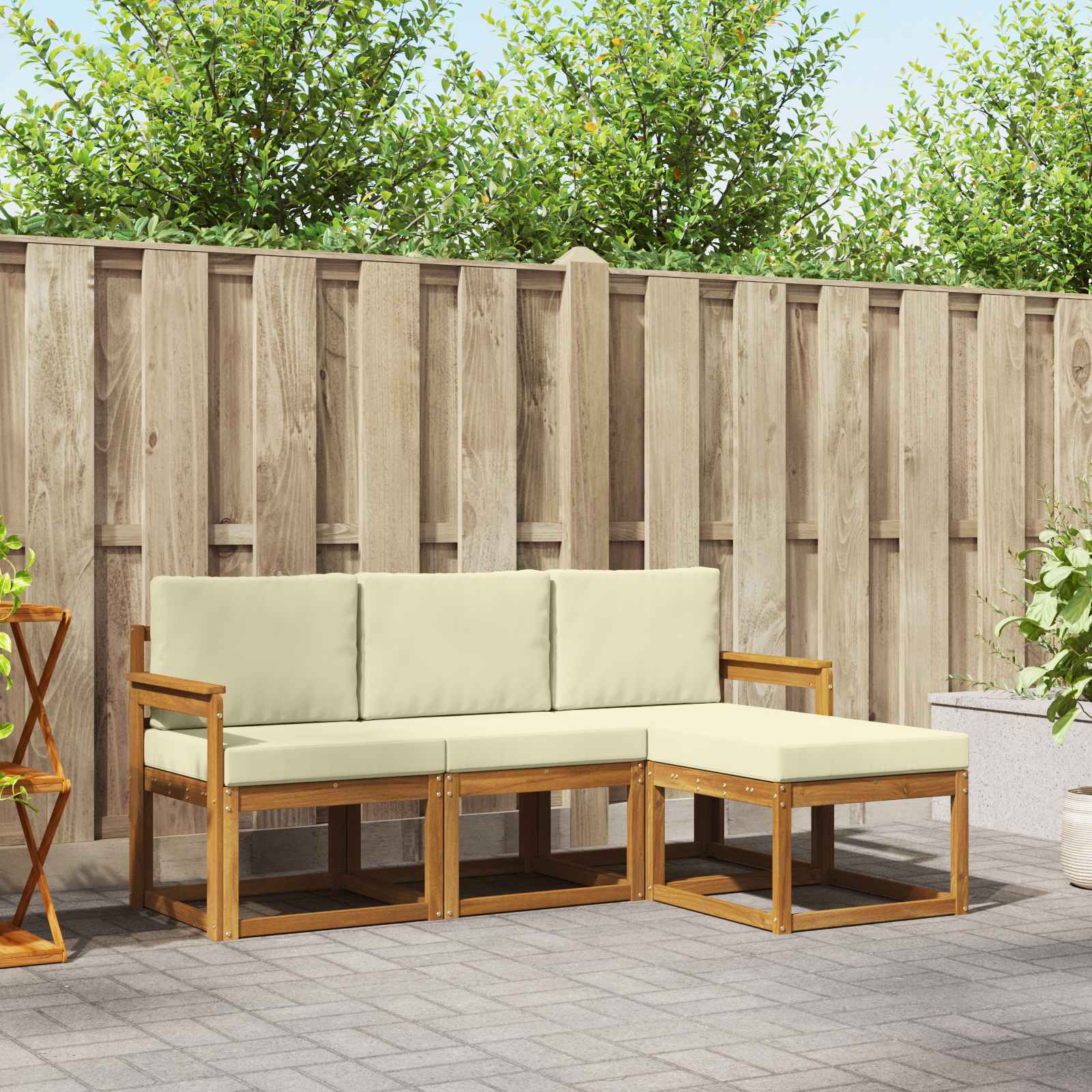 Conjunto de sofás de exterior con cojín 4 pcs Natural y Crema