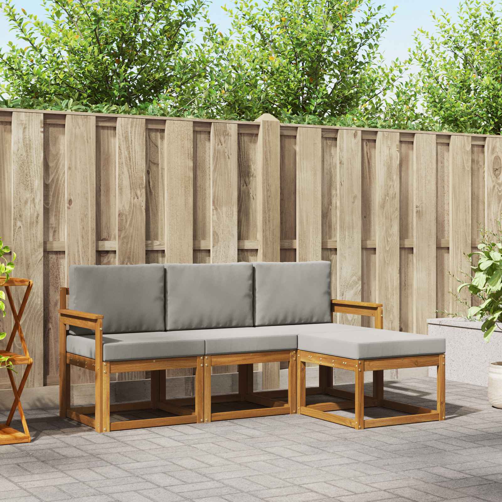 Conjunto de sofás de exterior 4 pcs Gris Natural y Claro