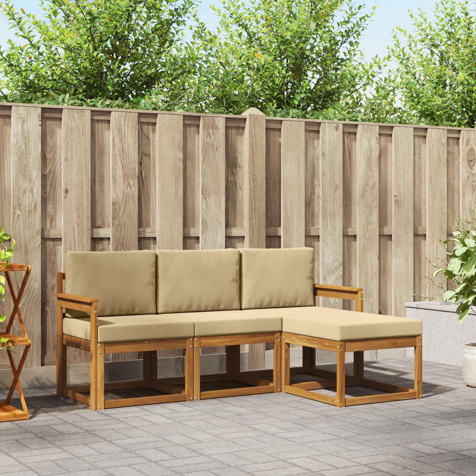 Conjunto de sofás de exterior con cojín 4 pcs Natural