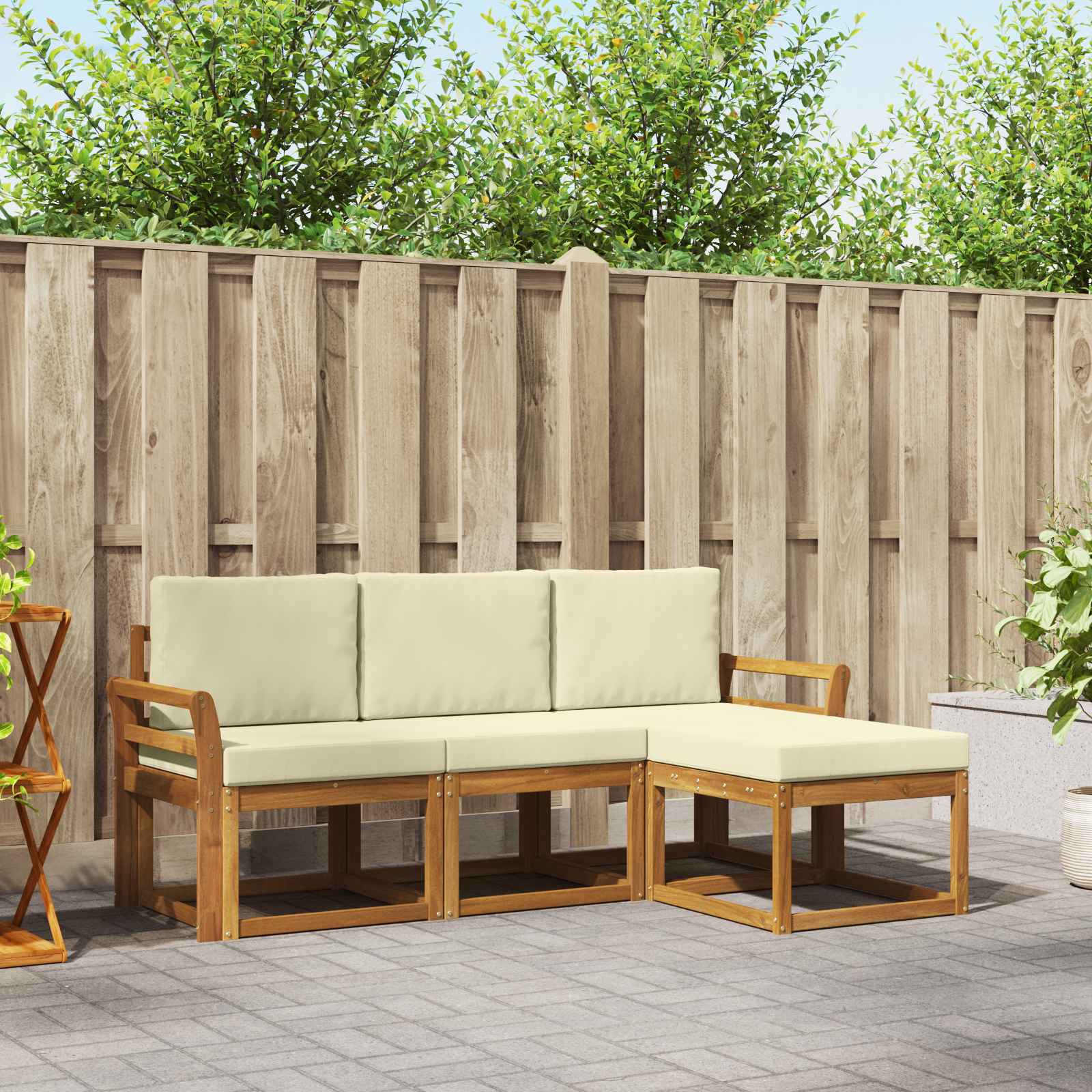 Conjunto de sofás de exterior con cojín 4 pcs Natural y Crema