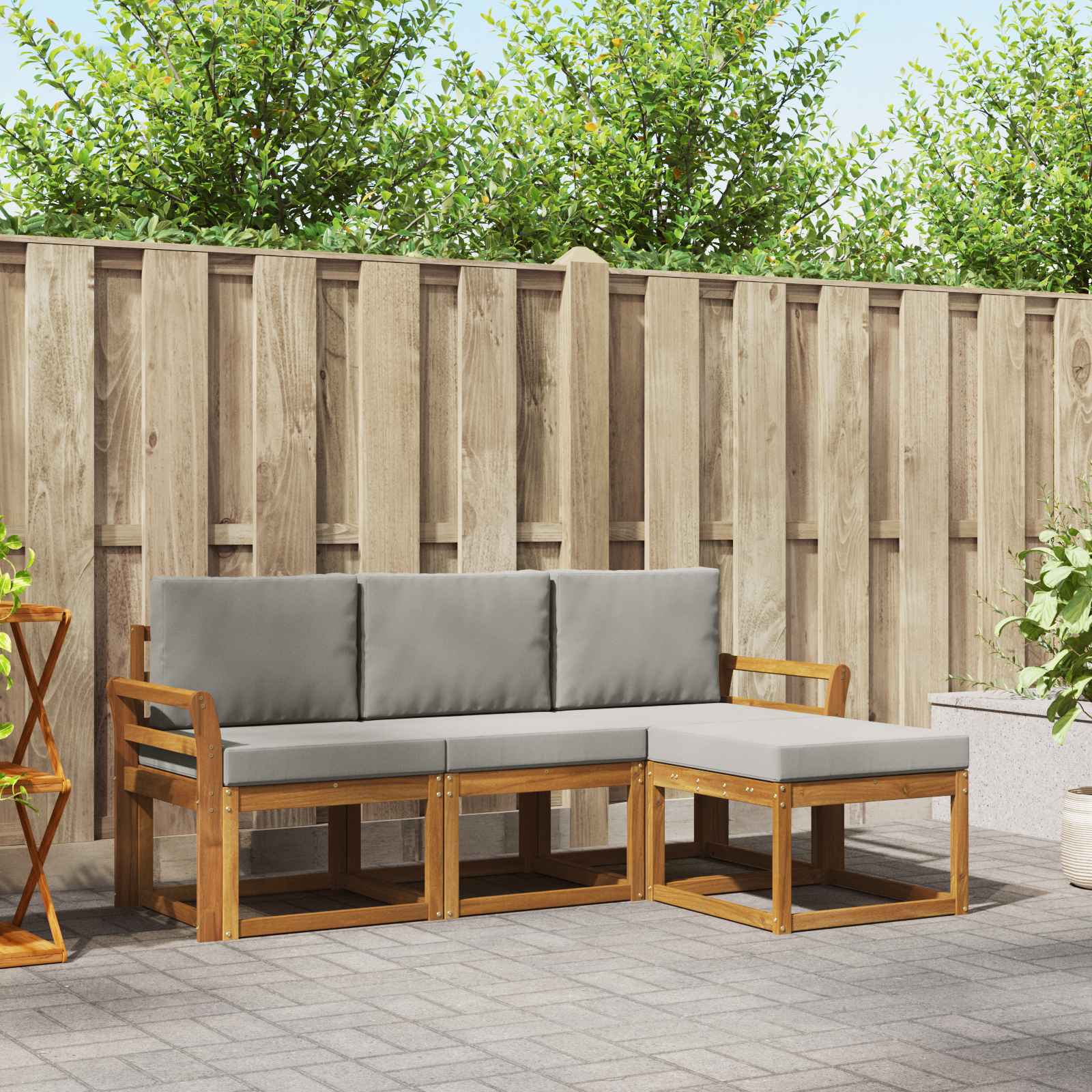 Conjunto de sofás de exterior 4 pcs Gris Natural y Claro