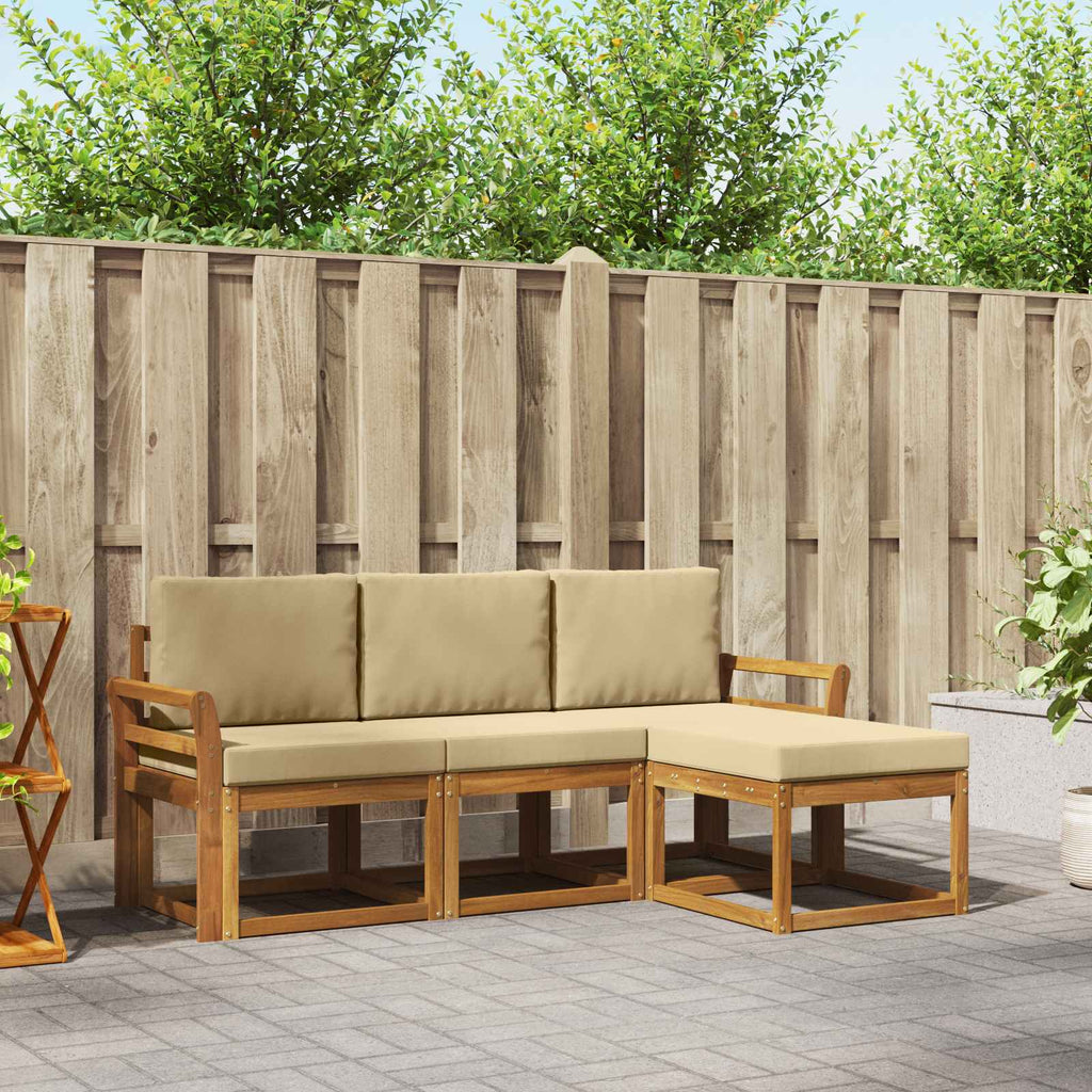 Conjunto de sofás de exterior con cojín 4 pcs Natural