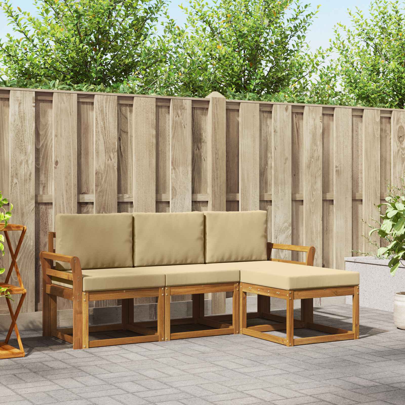 Conjunto de sofás de exterior con cojín 4 pcs Natural