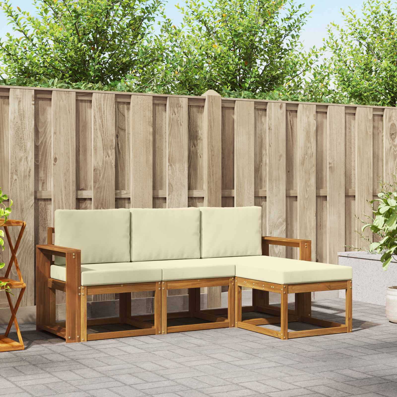 Conjunto de sofás de exterior con cojín 4 pcs Natural y Crema