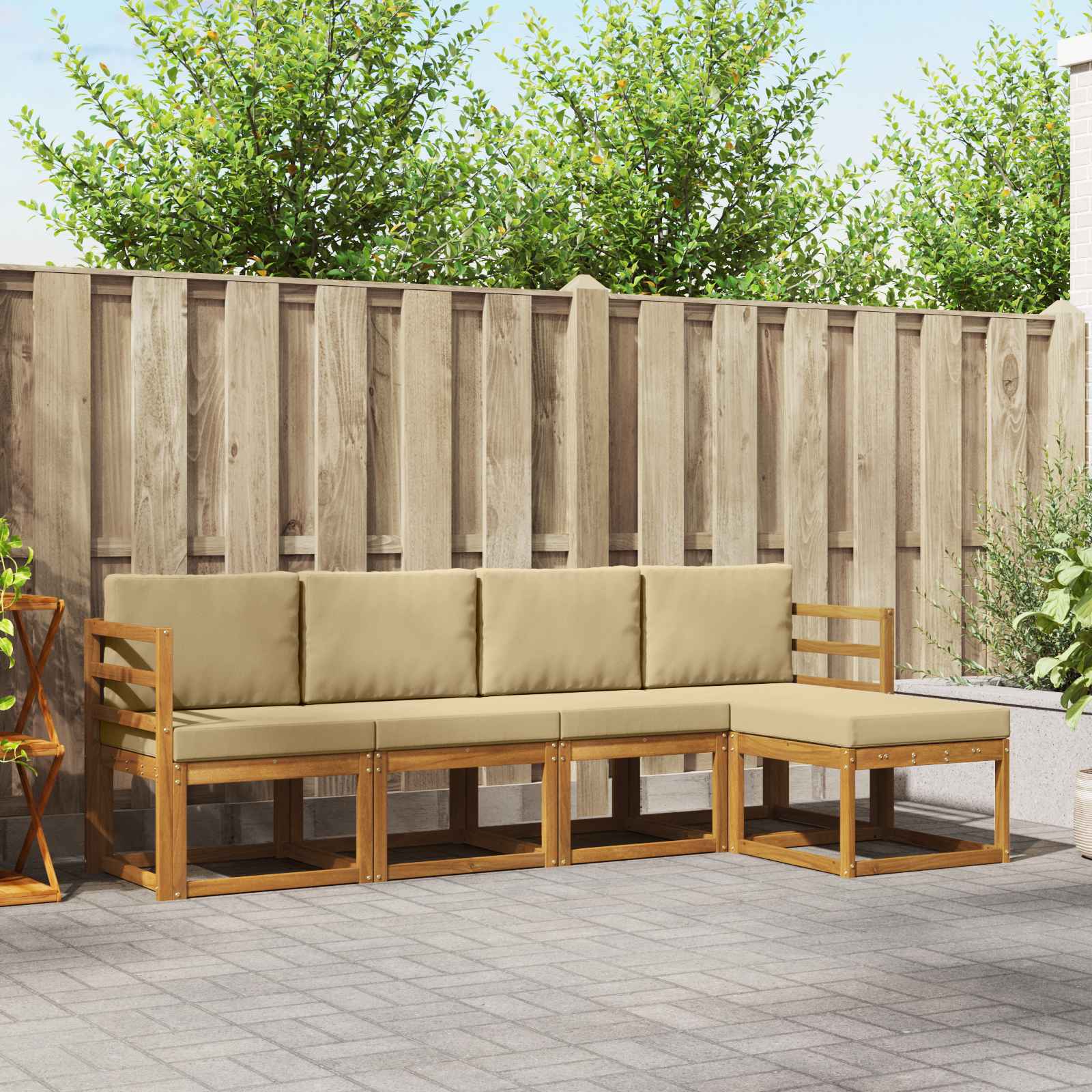 Conjunto de sofás de exterior con cojín 10 pcs Blanco y Crema