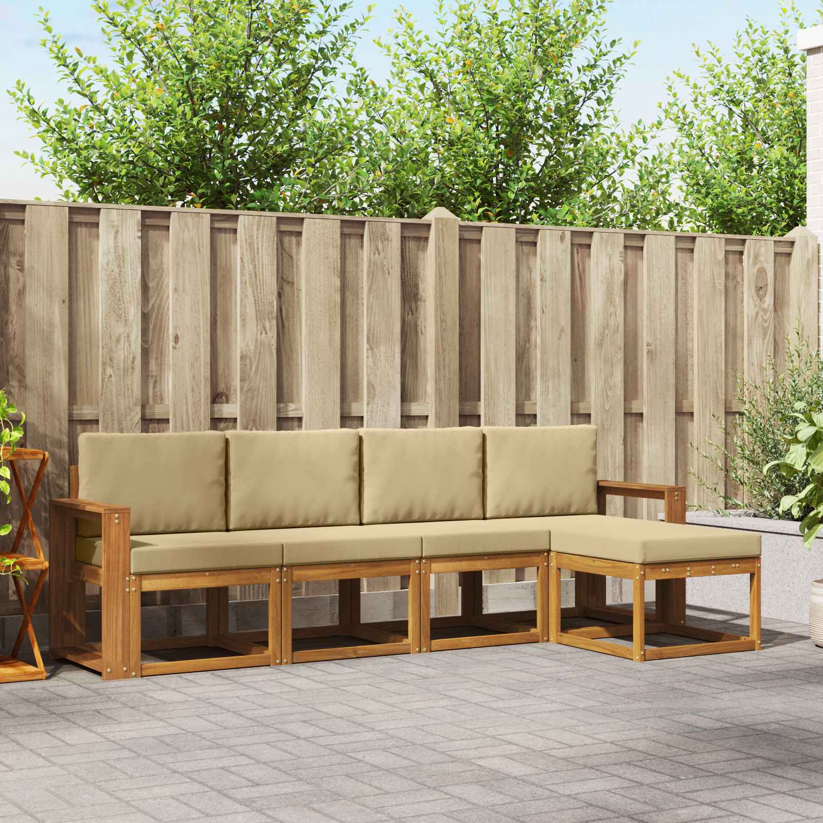 Conjunto de sofás de exterior con cojín 10 pcs Blanco y Crema