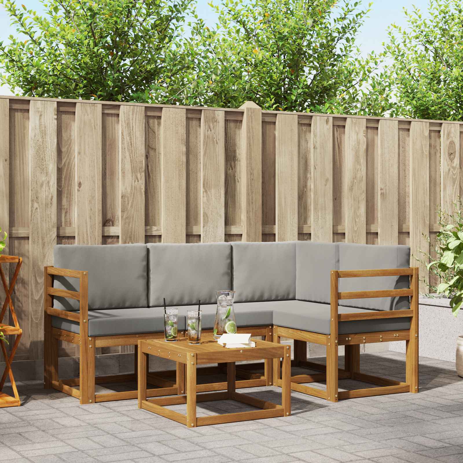 Conjunto de sofás de exterior 5 pcs Gris Natural y Claro