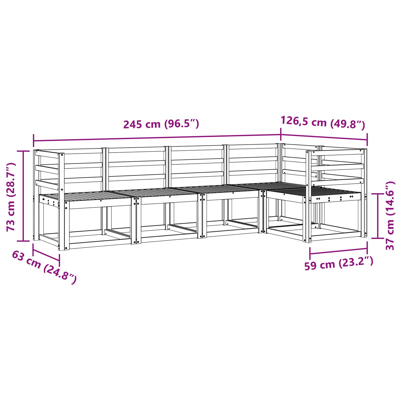 Conjunto de sofás de exterior 5 pcs Natural