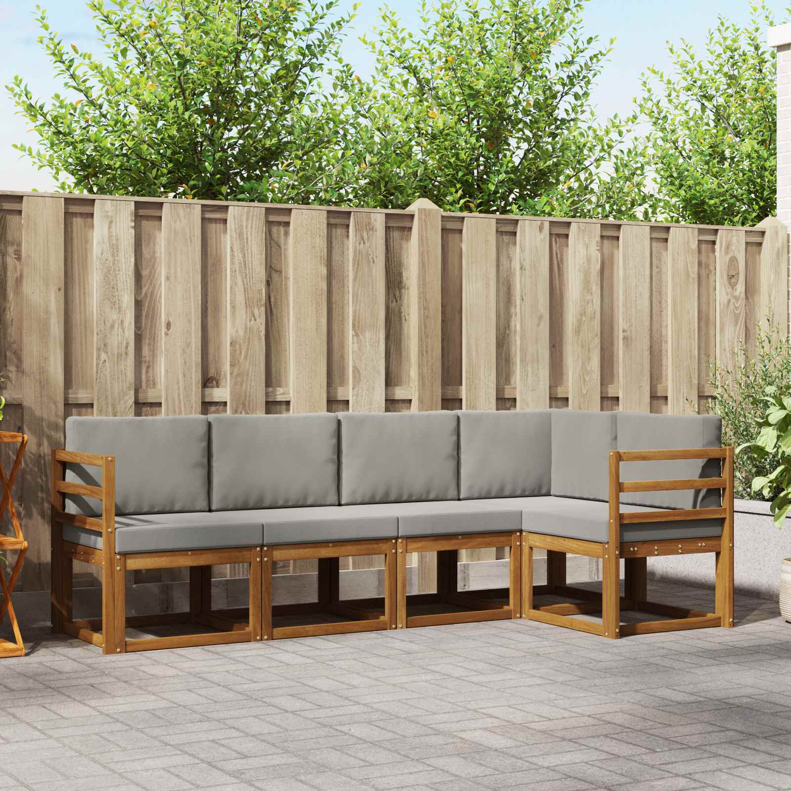 Conjunto de sofás de exterior 5 pcs Blanco y Negro