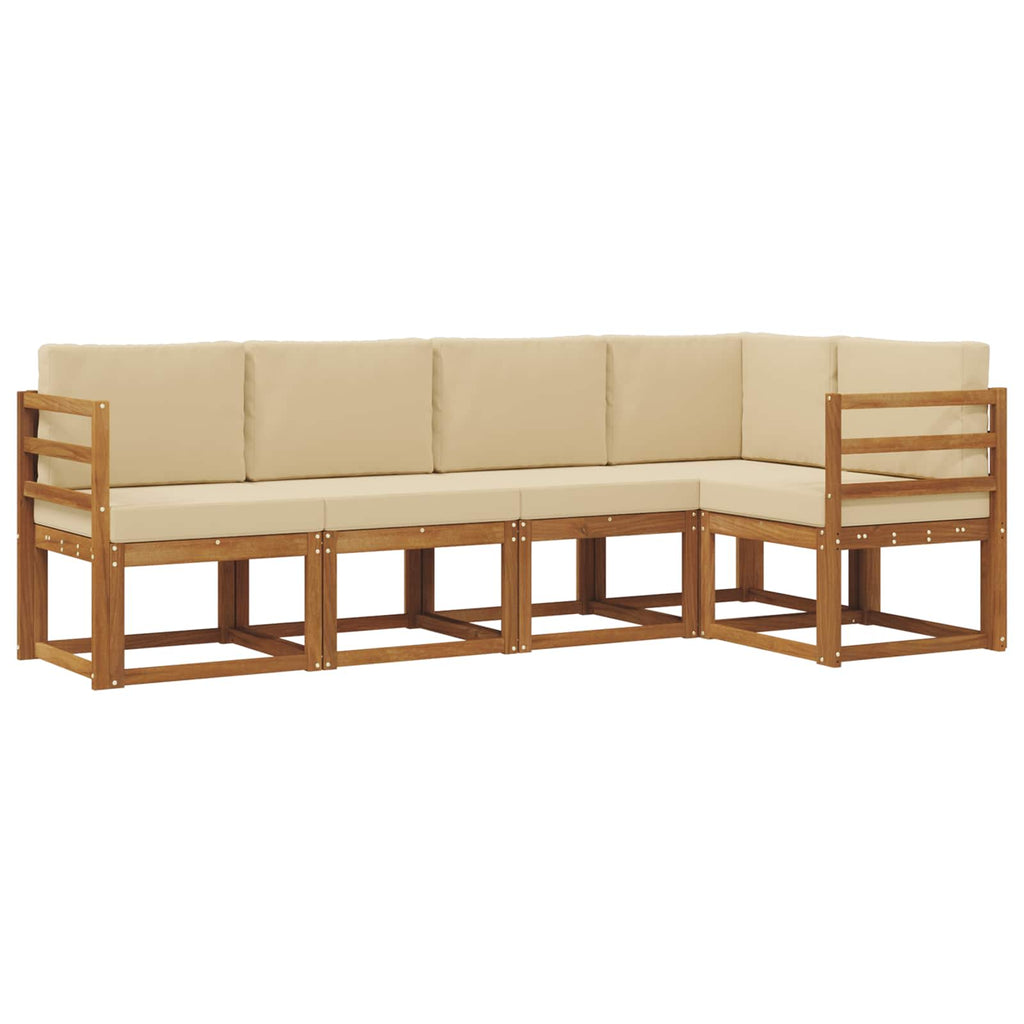 Conjunto de sofás de exterior con cojín 5 pcs Natural y Beige