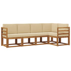 Conjunto de sofás de exterior con cojín 5 pcs Natural y Beige