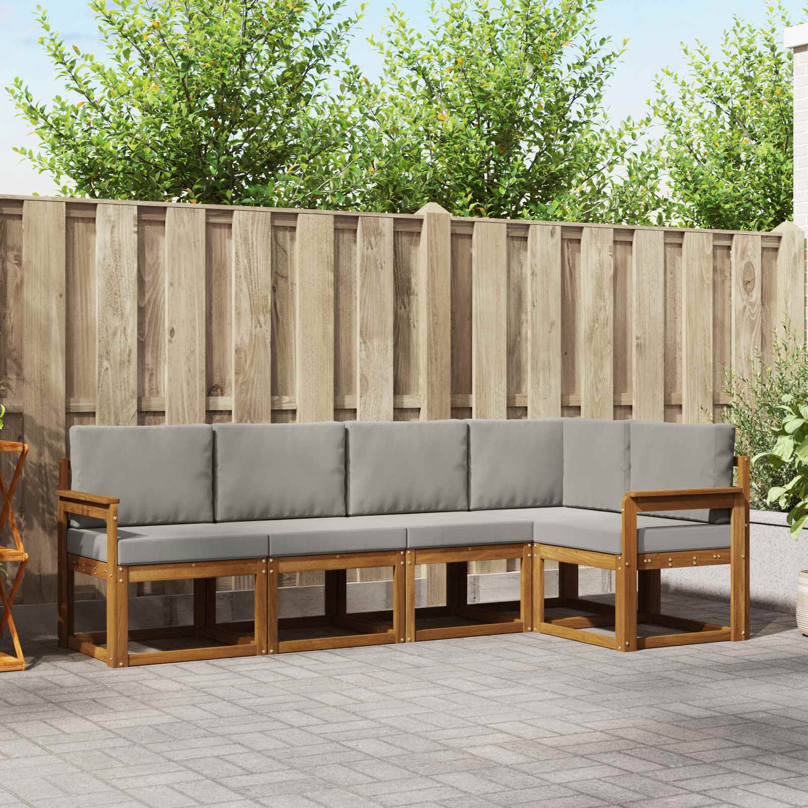 Conjunto de sofás de exterior 5 pcs Blanco y Negro