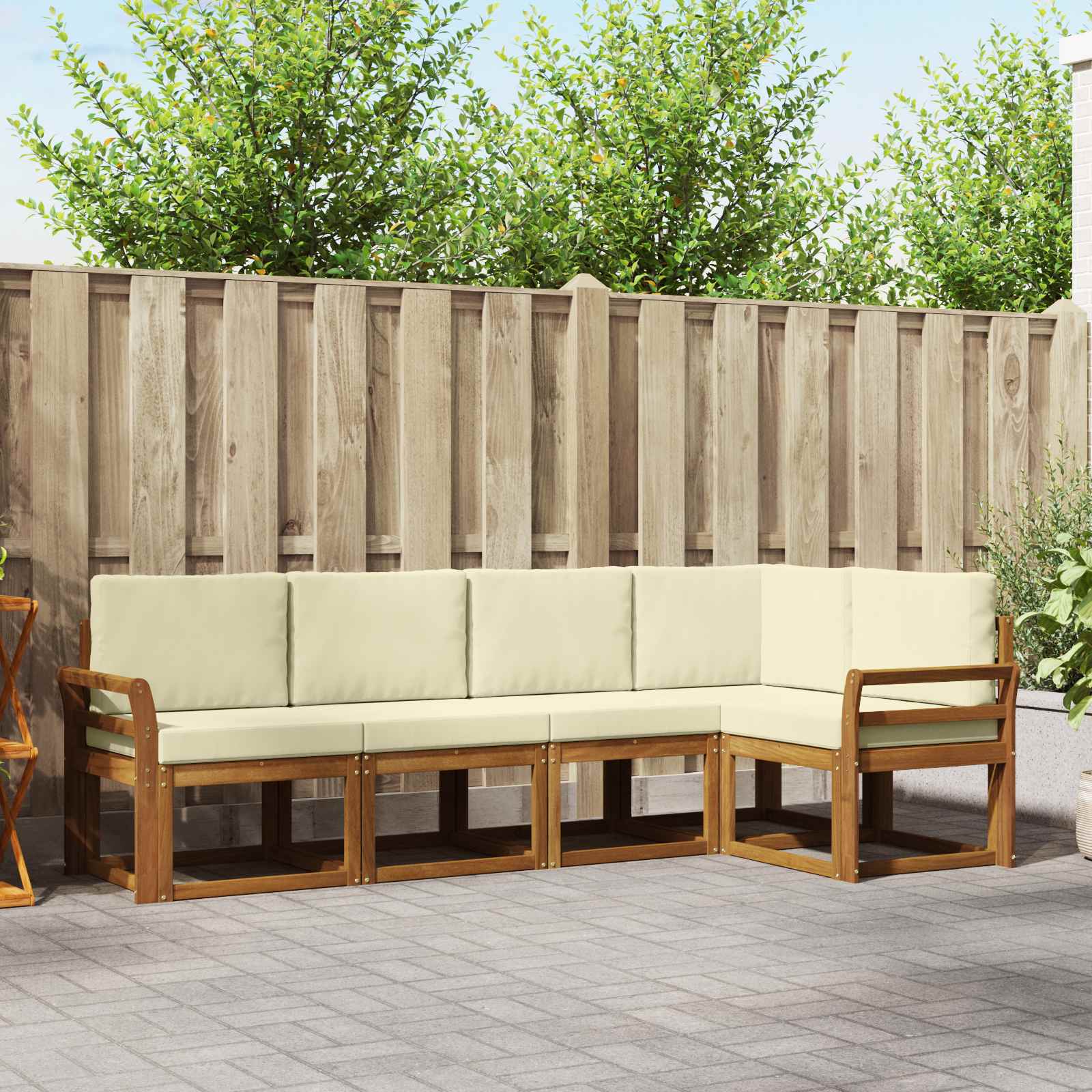 Conjunto de sofás de exterior con cojín 5 pcs Natural y Crema